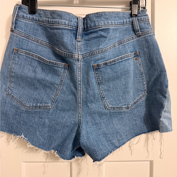 Madewell High Rise Denim Blue Jean Cut Off Raw hem Side Panel Shorts Size 32 - Picture 3 of 4